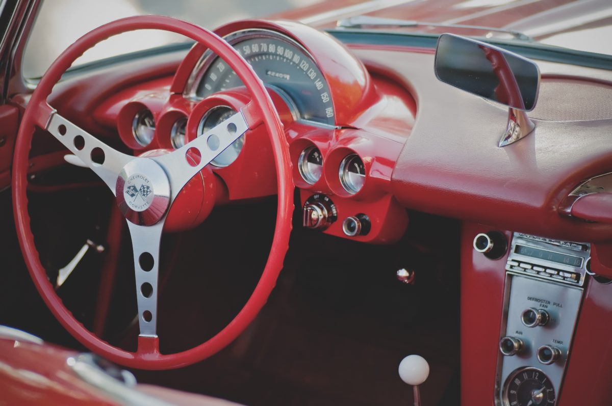 vintage car with red interior