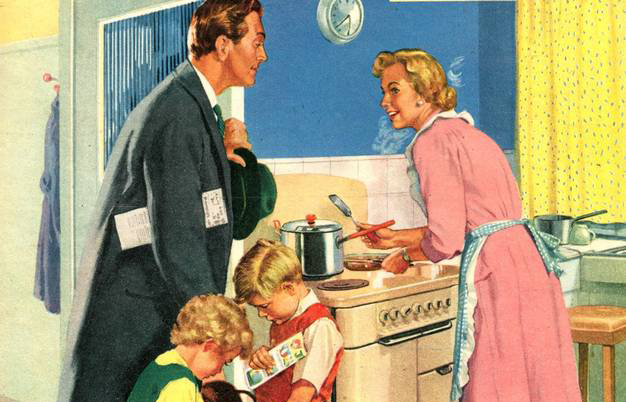 Cartoon of 1950s family