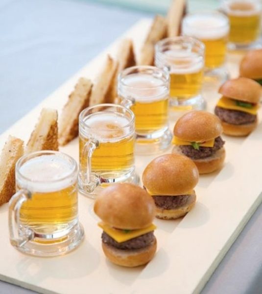 tray of small burgers and small beers