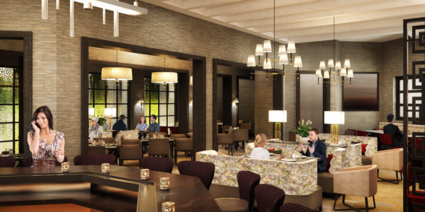 digital rendering of casual dining area in a private club